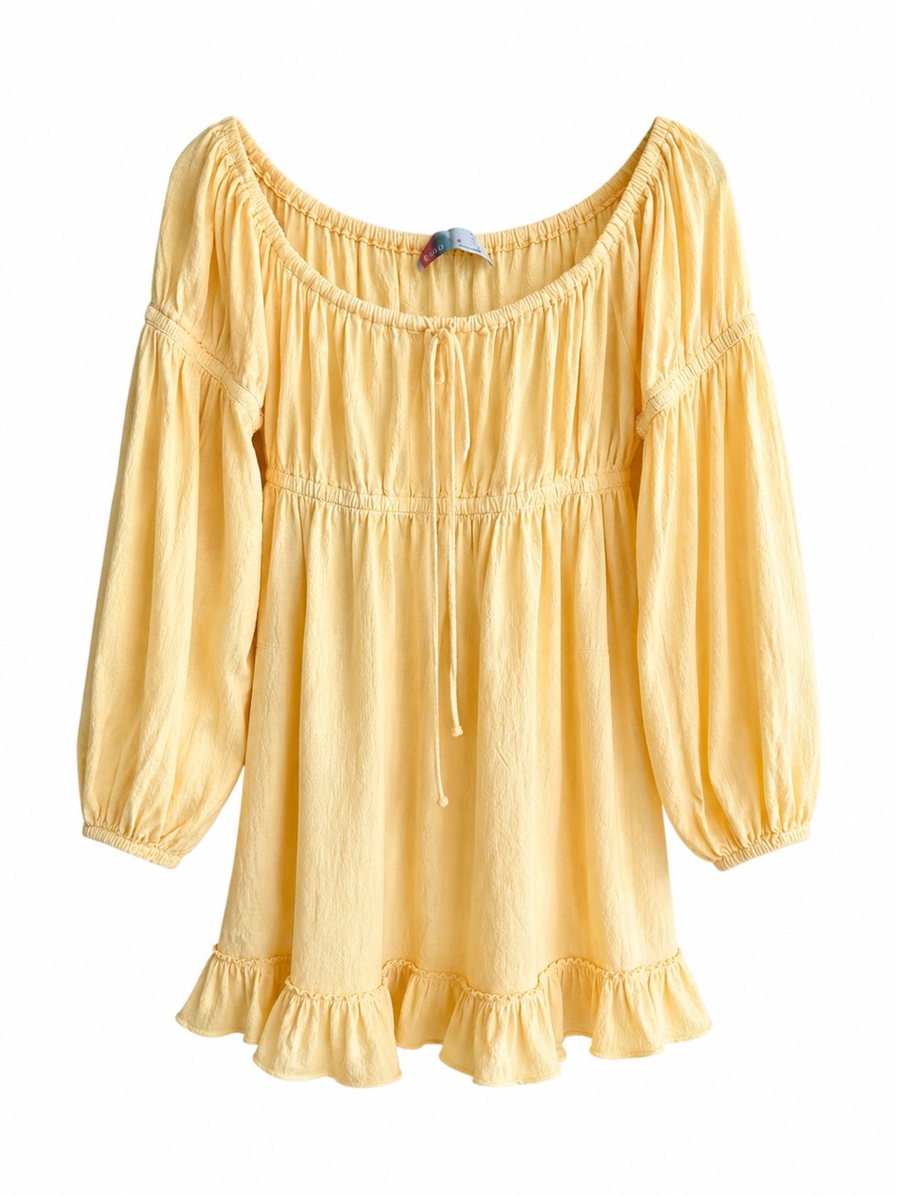 FP Beach Free People Pale Yellow Off-The-Shoulder Ruffle Mini Dress size M